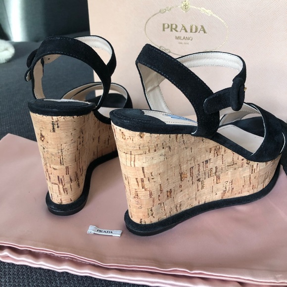 Prada Suede and Cork Platform Sandals - Picture 3 of 8
